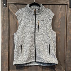 Orvis Men's Fleece Full Zip Sweater Vest Heather Gray 3 Pockets Draw Cord Large